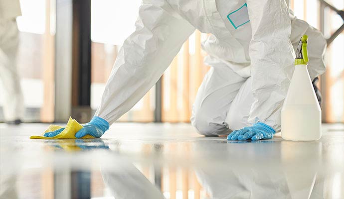 Expert disinfecting the floor