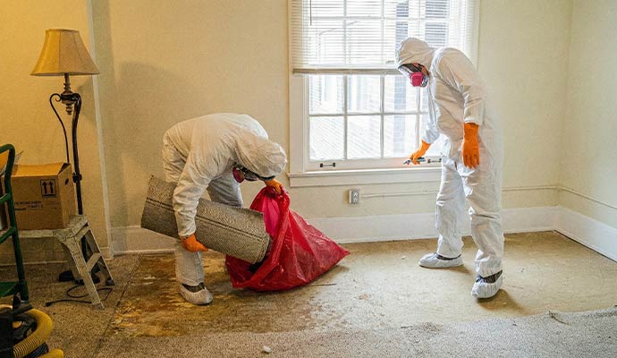 Two experts cleaning biohazard materials