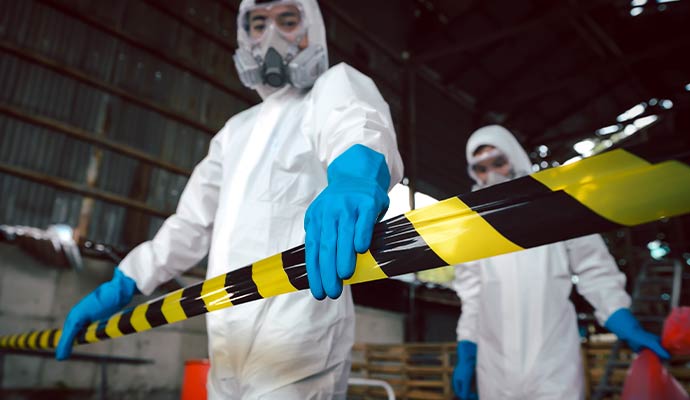 Two experts securing contaminated area