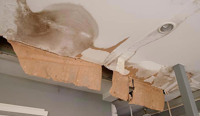 Ceiling damaged drywall peeling