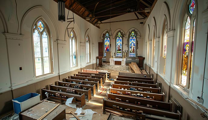 Church interior damage restoration