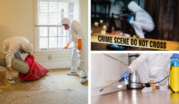 Collage of trauma, crime scene and virus cleanup service