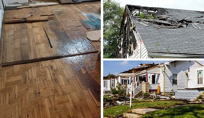 Collage of water, fire and storm damaged property