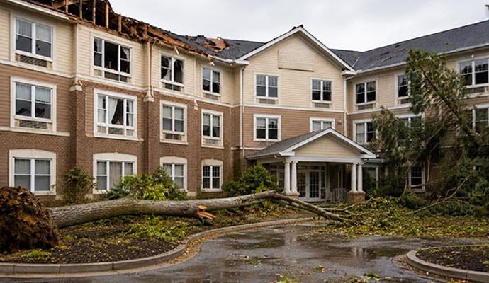 Storm damaged assisted living building