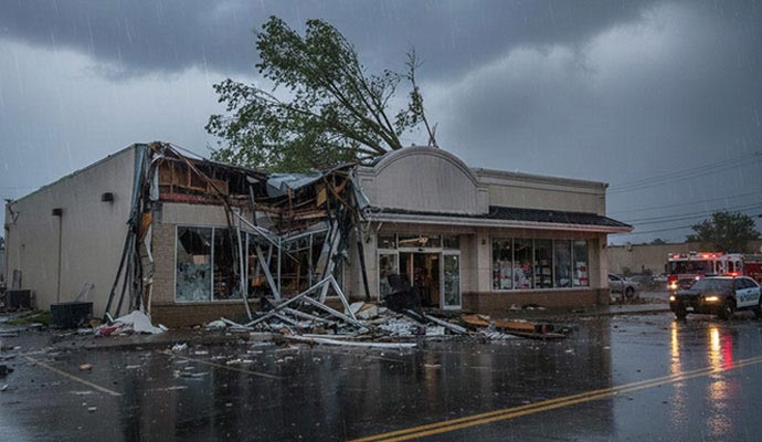 Storm damaged retail shop