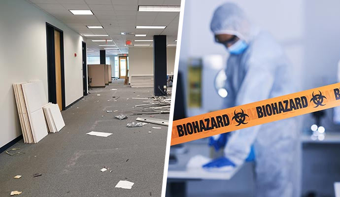 Commercial cleanup and biohazard remediation collage
