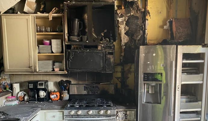 Fire damaged kitchen