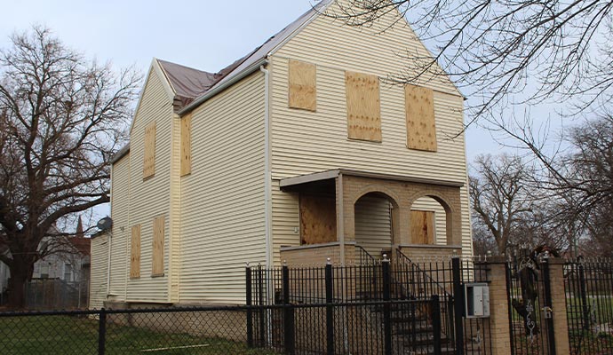 Boarded-up house