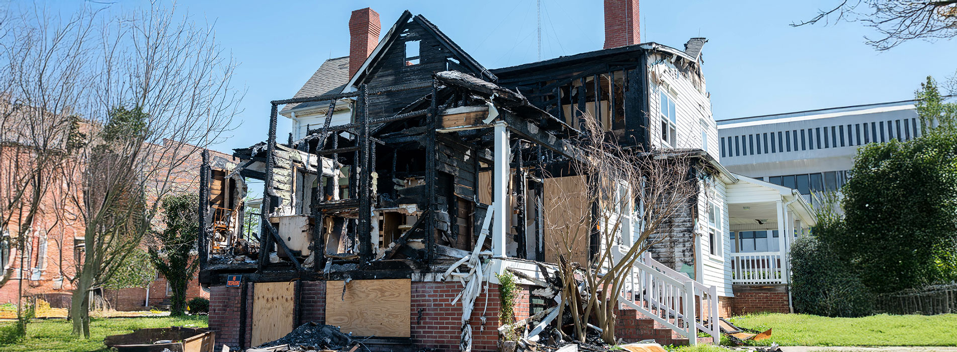 Fire-damaged house exterior