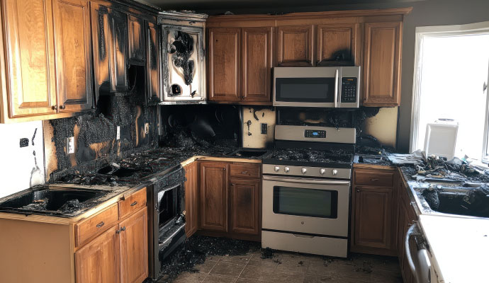 Fire damage residential kitchen