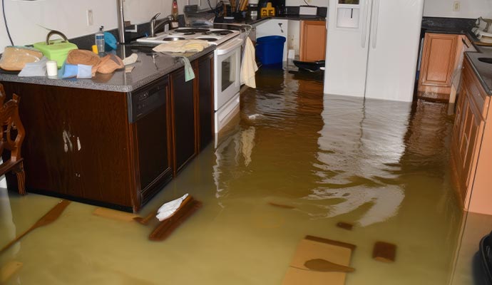 Floor water damage of a kitchen