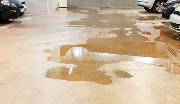 Garage floor flooded with water