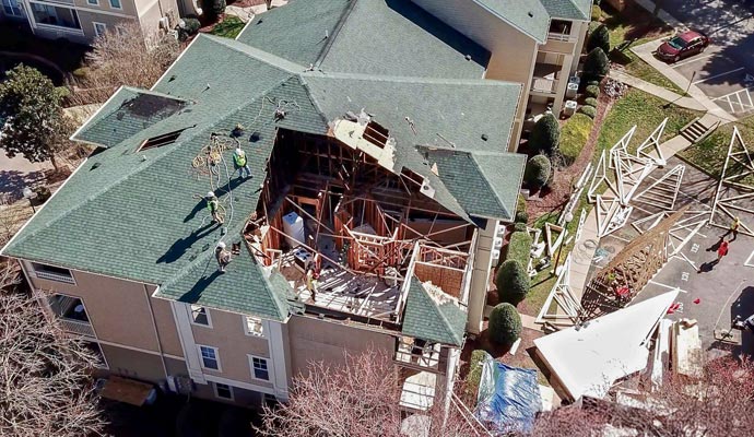 Collapsed apartment roof