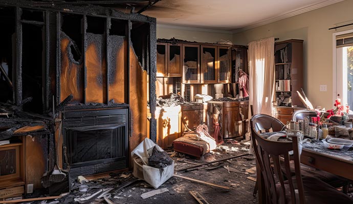 Fire damaged room