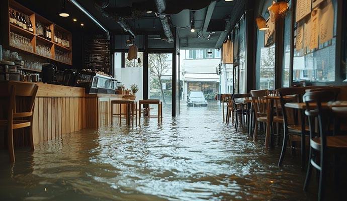 Restaurant interior flood damage