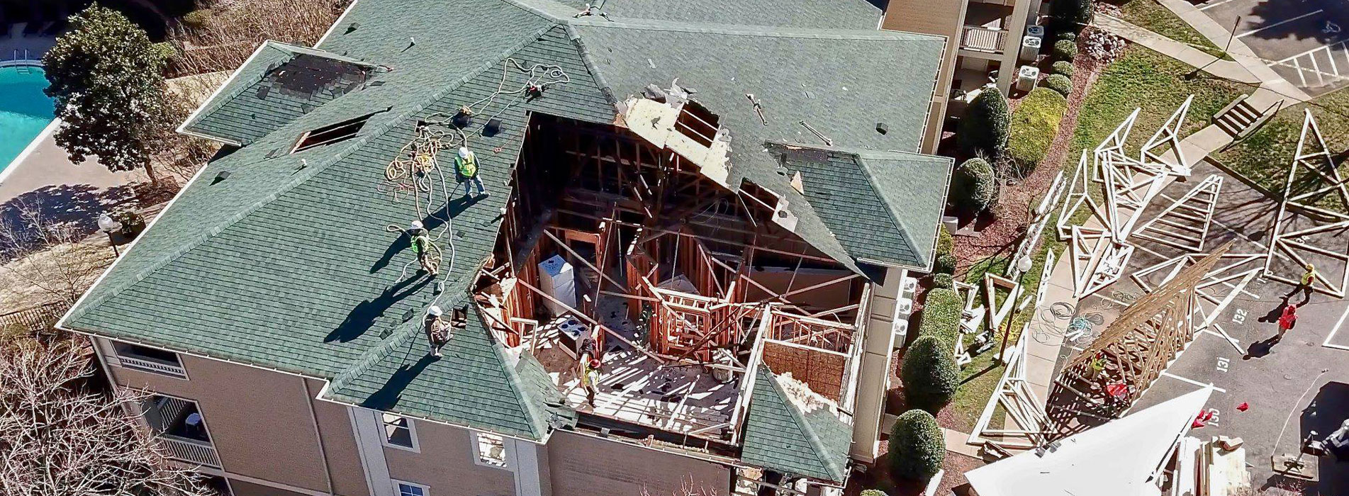Roof storm damage with active repair