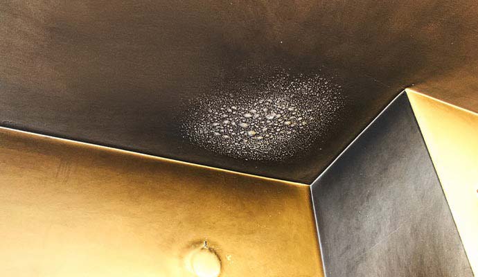 Smoke and soot damage ceiling and wall