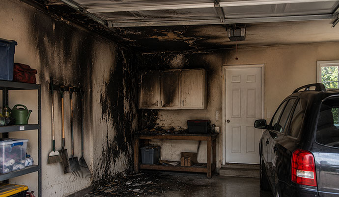 Soot damaged garage