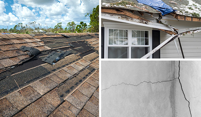 Collage of structural damage properties after a hurricane