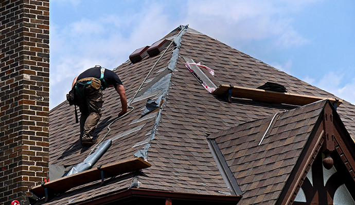 A professional repairing roof