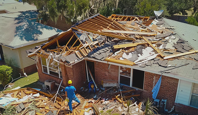 Severe damaged house after hurricane
