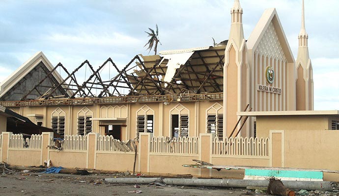 Storm damage church roof