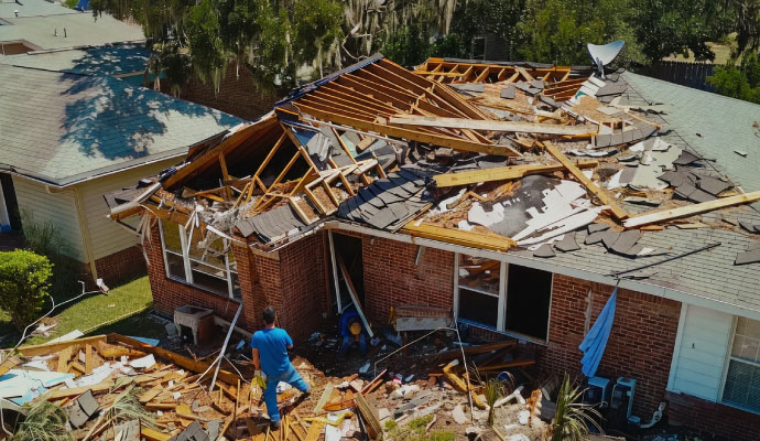 Storm damage property cleanup service by RestorePro Reconstruction