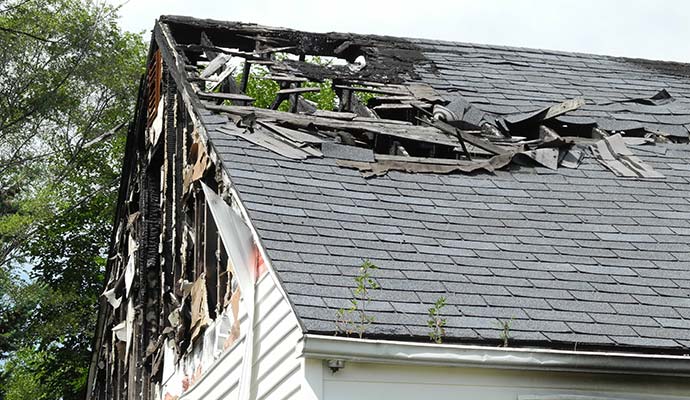 Structural fire damage burnt house