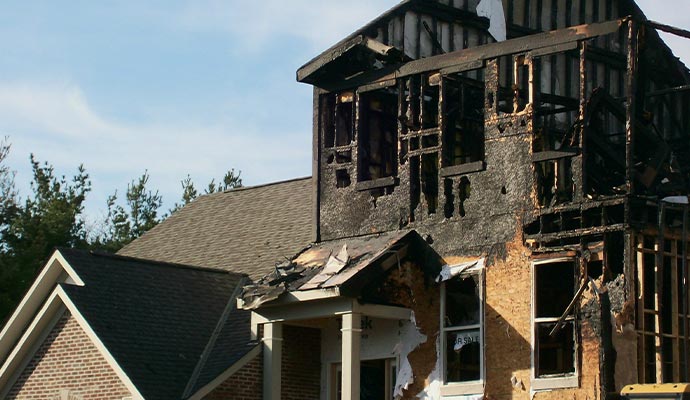 Structurally damaged house due to fire