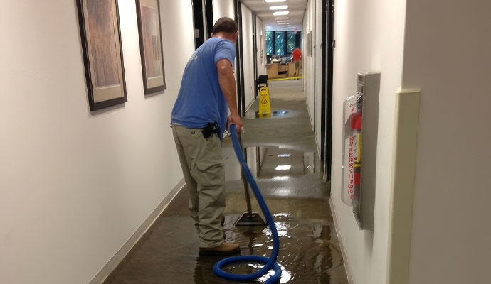 Water damage restoration in hallway by RestorePro Reconstruction