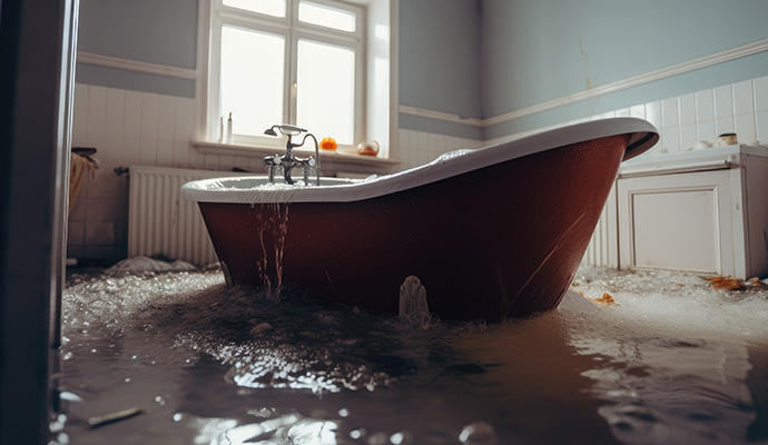Overflowing tub in bathroom