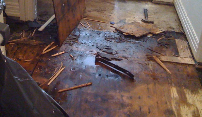 Water damaged wooden floor