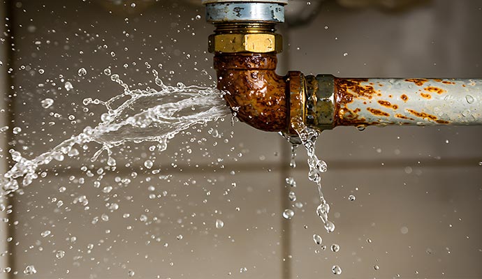 Water leaking from rusty water pipe
