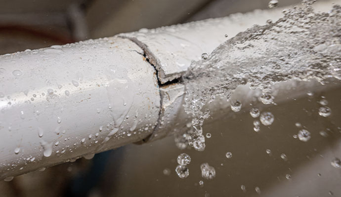 Water spraying from a broken pipe