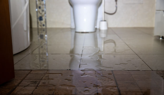 Water damaged bathroom floor