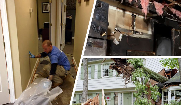 Water fire storm damage restoration collage