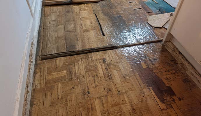 Water damaged wooden floor